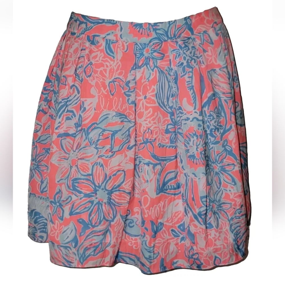 Lilly Pulitzer Sz 0 Pink Blue Selina Pleated Preppy Beach Summer Mini Skirt